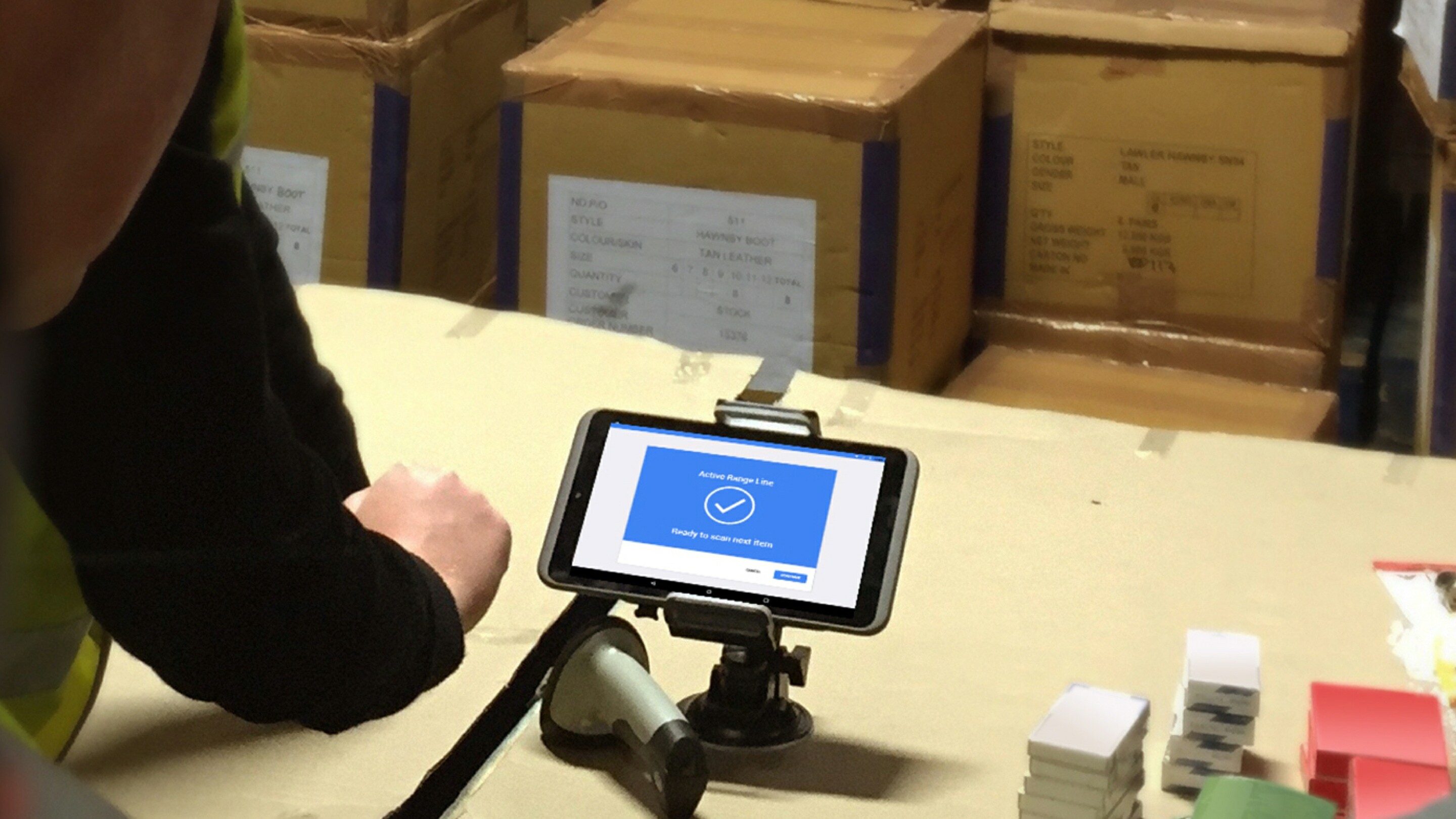 Warehouse photo of barcode scanning app